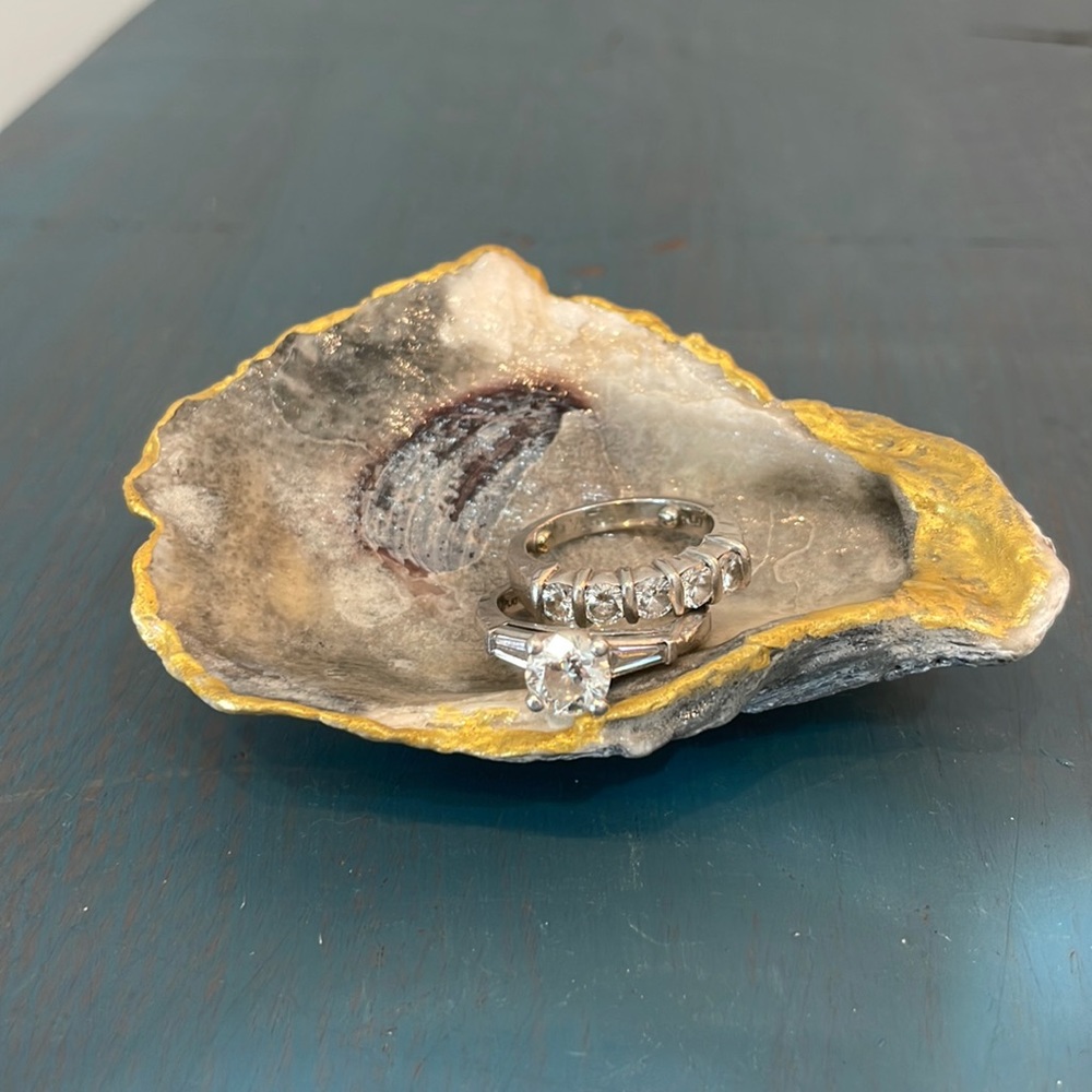 Gray Gold Oyster Shell Ring Dish, Holder Natural 🎁Wrapped & Gives Back🎗️